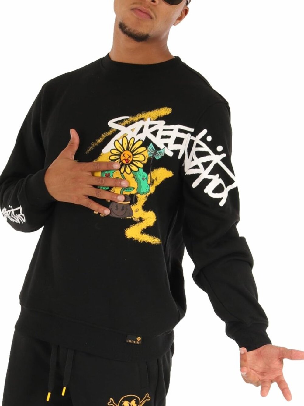Screenshot Daisy Graffiti Graphic Crewneck Sweatshirt Size Medium Black NWT